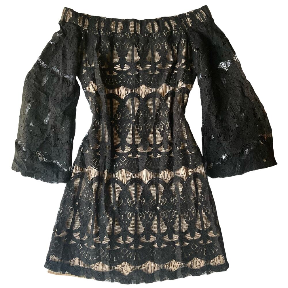 Midnight Doll Women’s Long Sleeve Off Shoulder Lace Mini Dress size S, Black